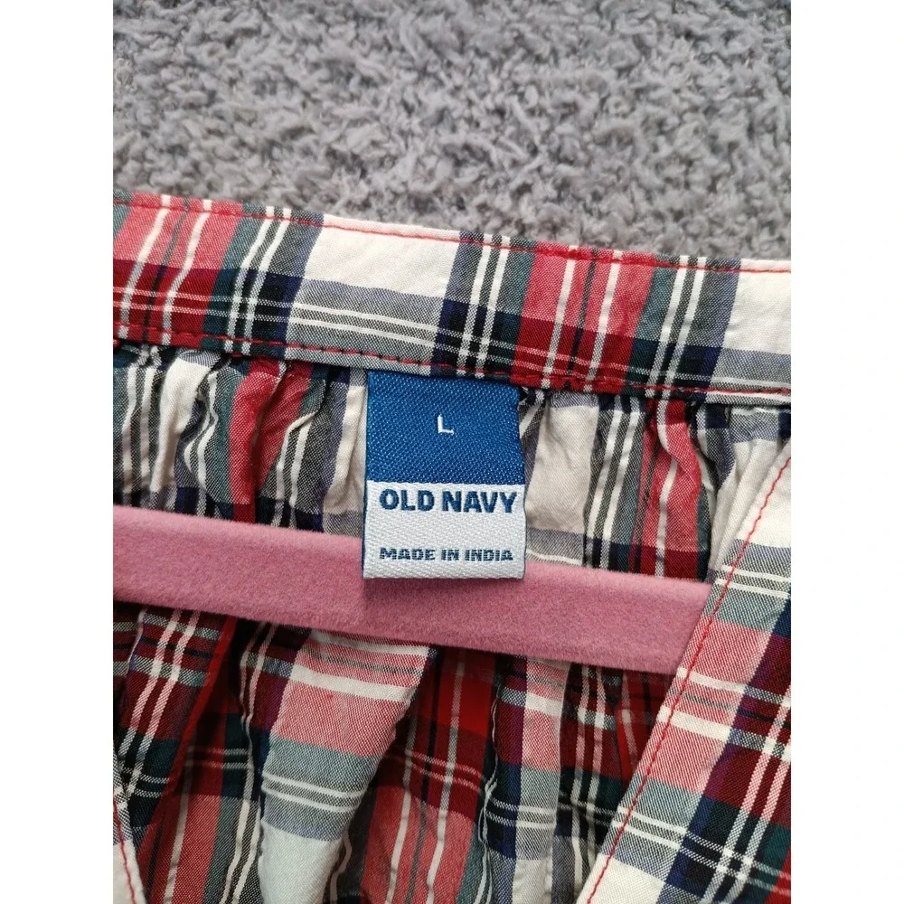 Old Navy Women's Plaid Blouse Size L Red White V-Neck‎ Long Sleeve Cottage Core